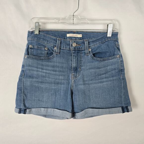 Levi's Jean Shorts Women's 28 Blue Medium Wash Mid Length Cuffed - Picture 1 of 12